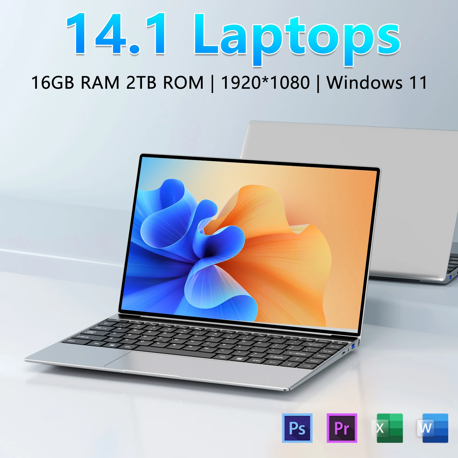 Ultra-Slim Laptop 14.1' FHD Anti-Glare Intel CPU 16 GB RAM 2 TB SSD Windows 11 Multilingual Office Study PC for Business Travel