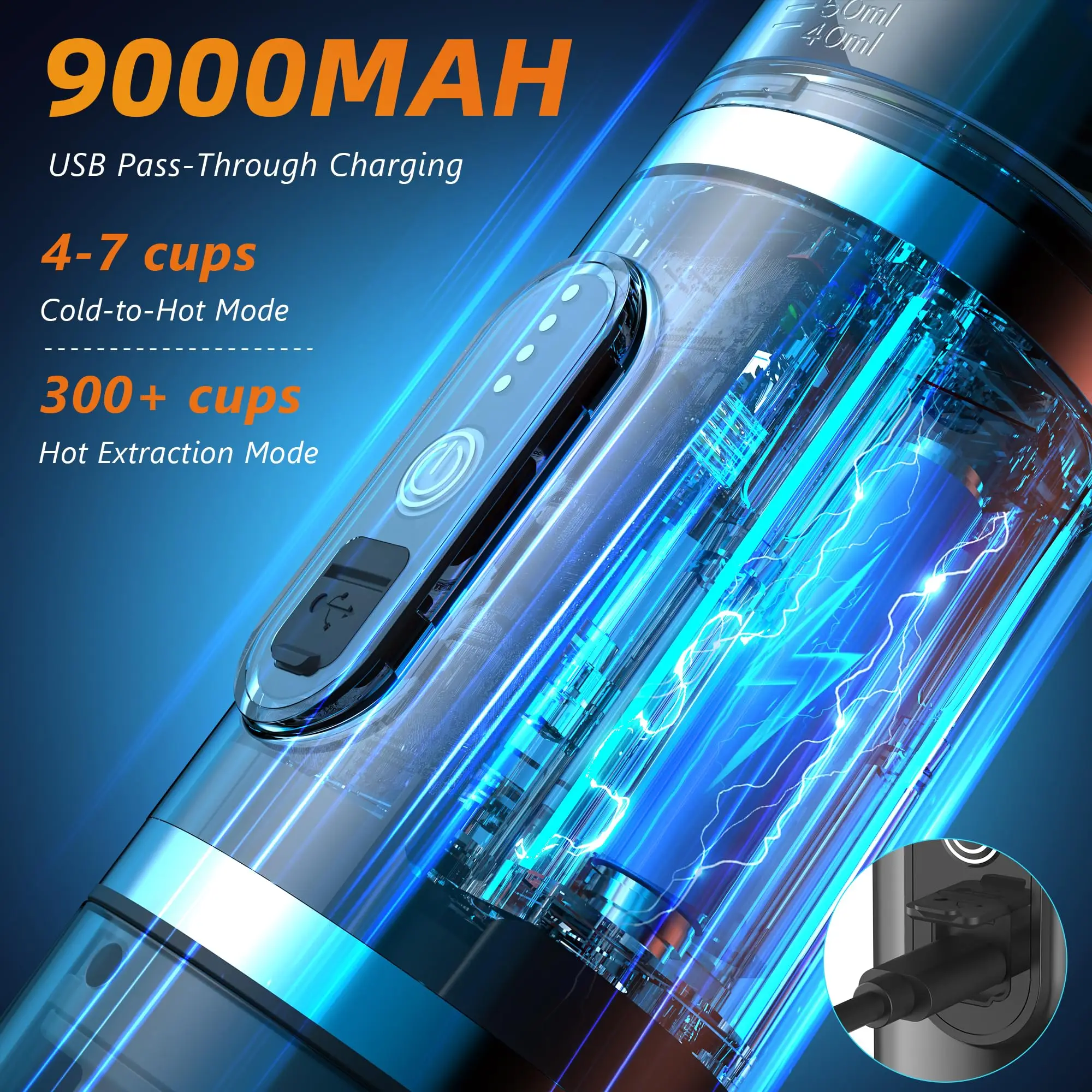 Hobsir Portable Electric Espresso Maker, Travel Coffee Machine for Camping, Car Coffee Maker with Frothing Base, USB-C, 3in1