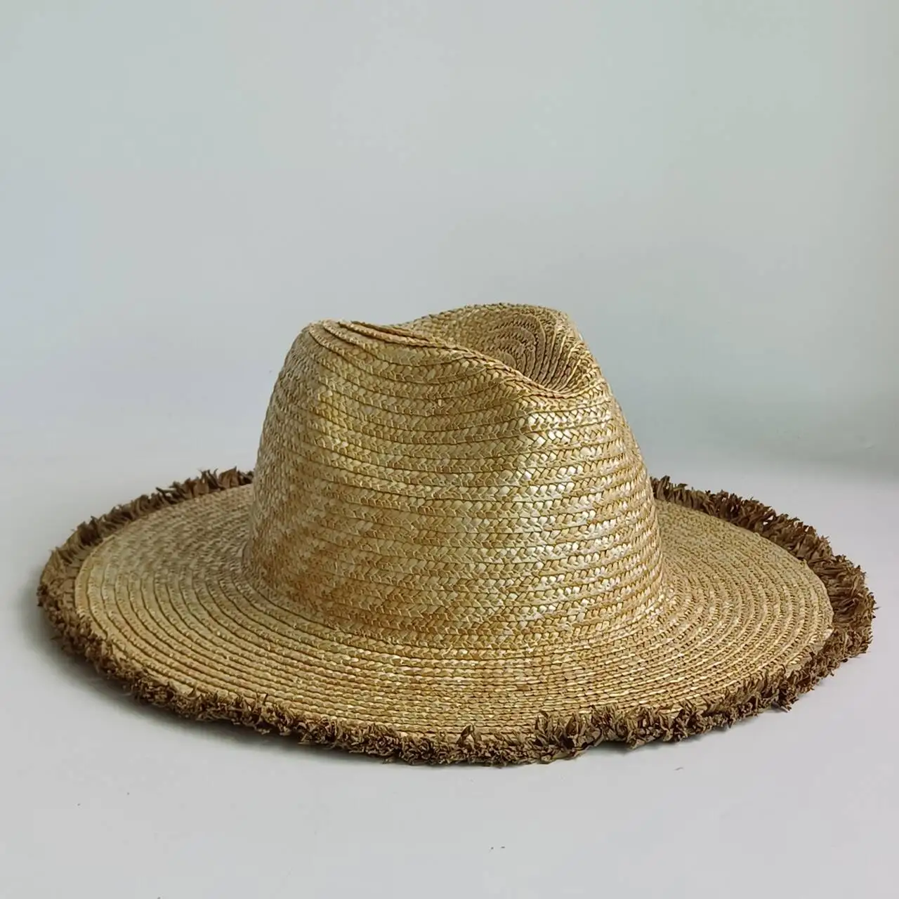 Image 6: Chapeau de soleil bohème en paille à bords effilochés, large bord, protection UV UPF50+, chapeau Fedora d'été pour la plage, pour femmes et hommes