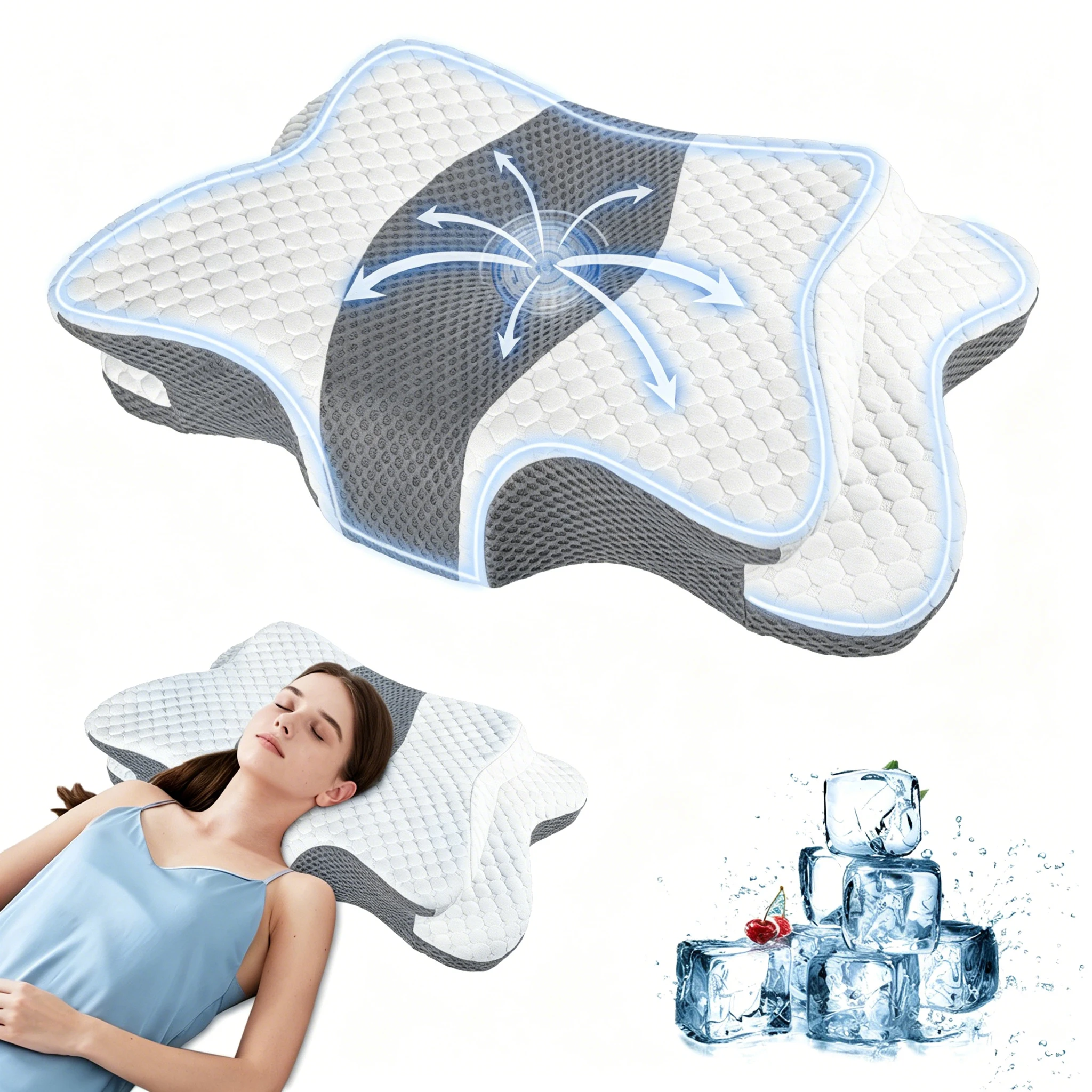 Oreiller en mousse à mémoire de forme Butterfly, à récupération lente, pour un sommeil relaxant, soutien cervical, design ergonomique, respirant