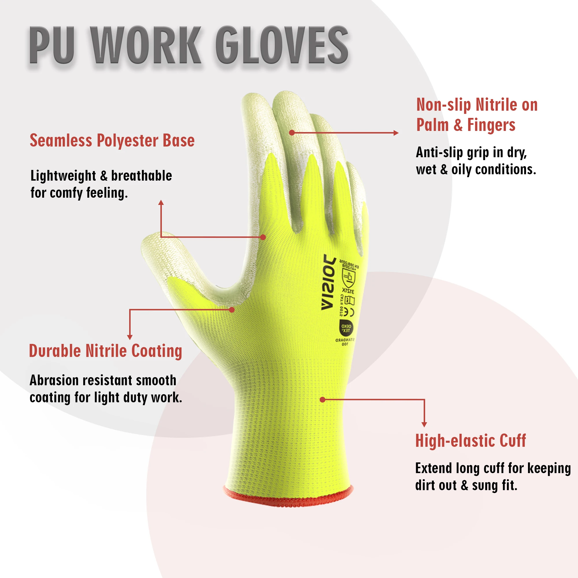 3/10 Pairs Yellow PU Coated Seamless Hand Work Gloves for Men Durable Non-slip for Construction, Warehouse & Automotive