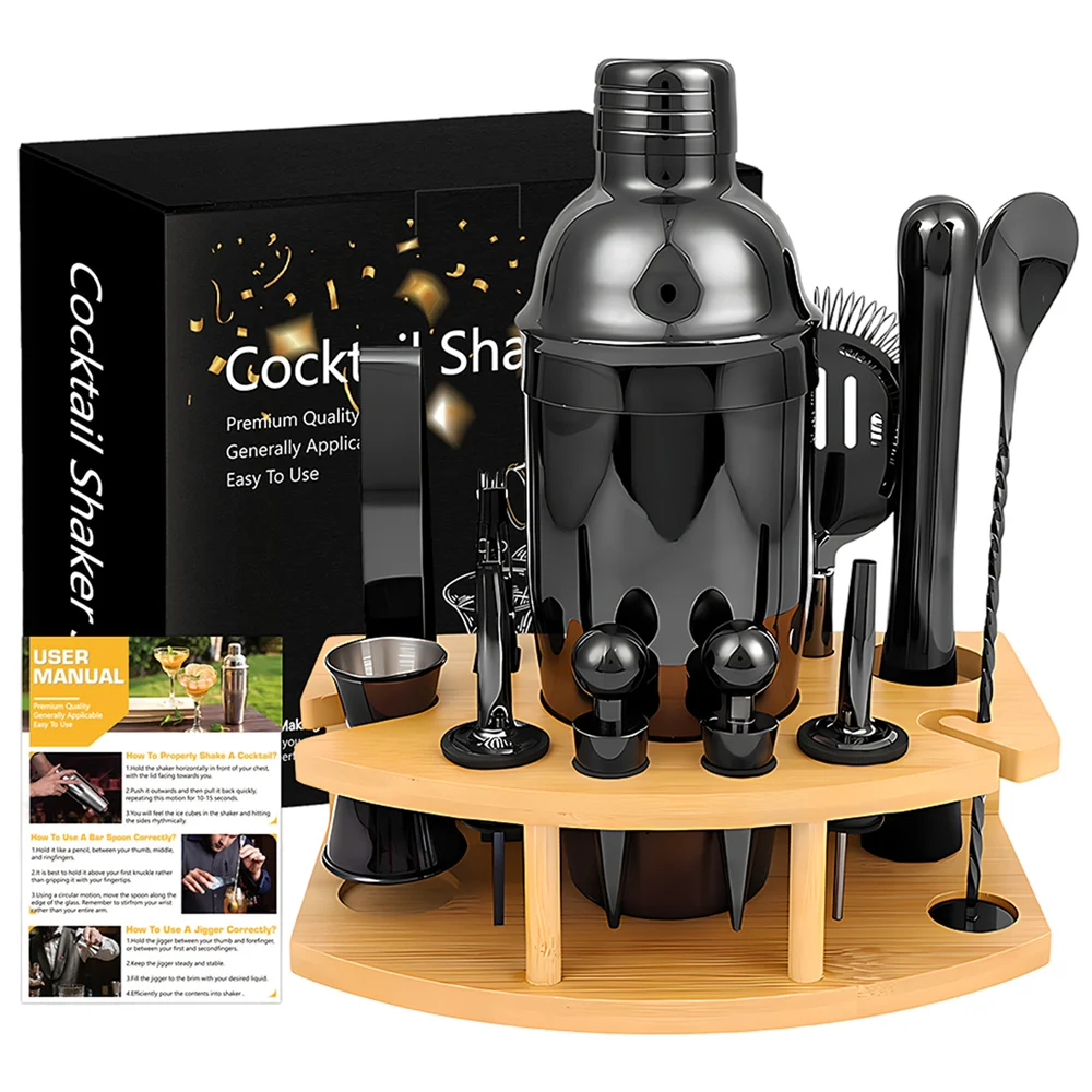 12PCS Cocktail Shaker Set Stainless Steel Bartender Kit Cocktail Mixer Wine Shaker Home Party Bar Tools Accessories With Stand