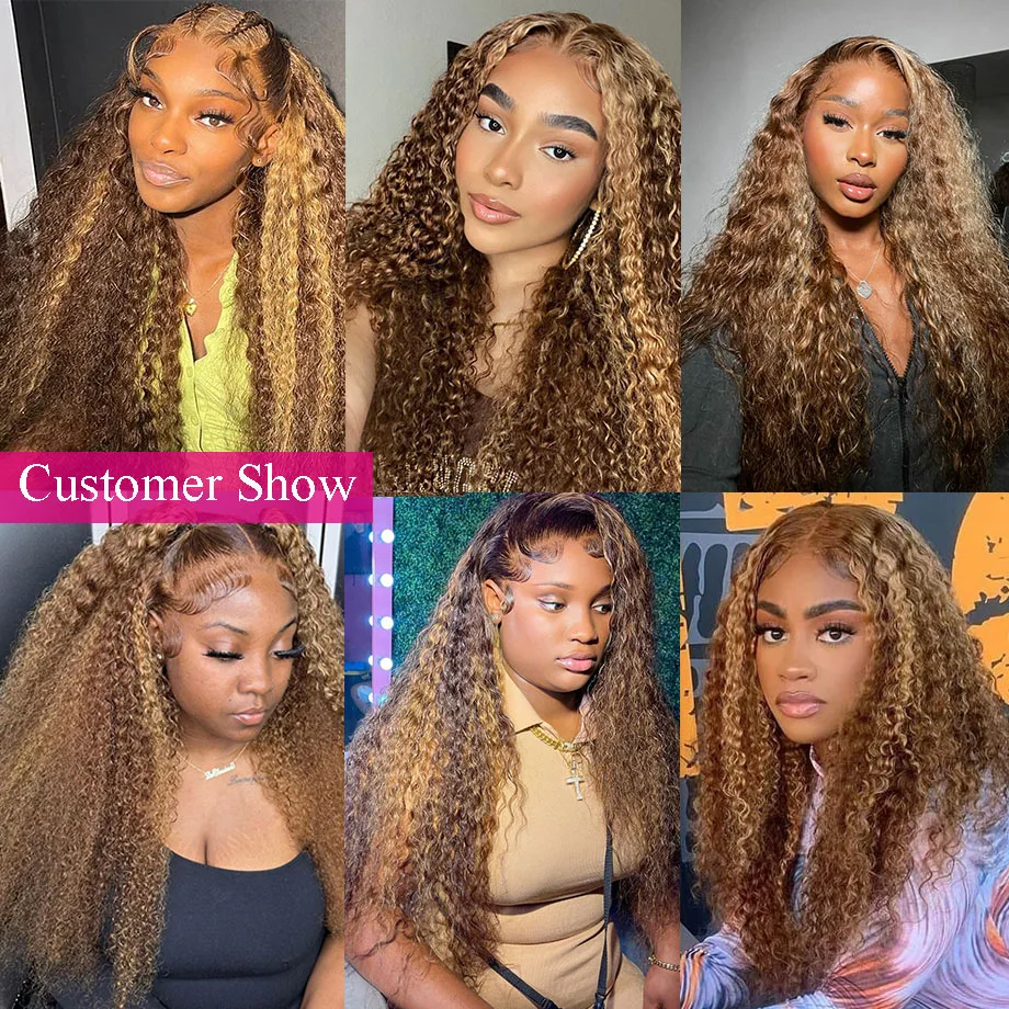 Highlight 13x6 Lace Frontal Wig Human Hair Brazilian Curly Wigs For Women Deep Water Wave HD Lace Wig  Transparent Colored Hair