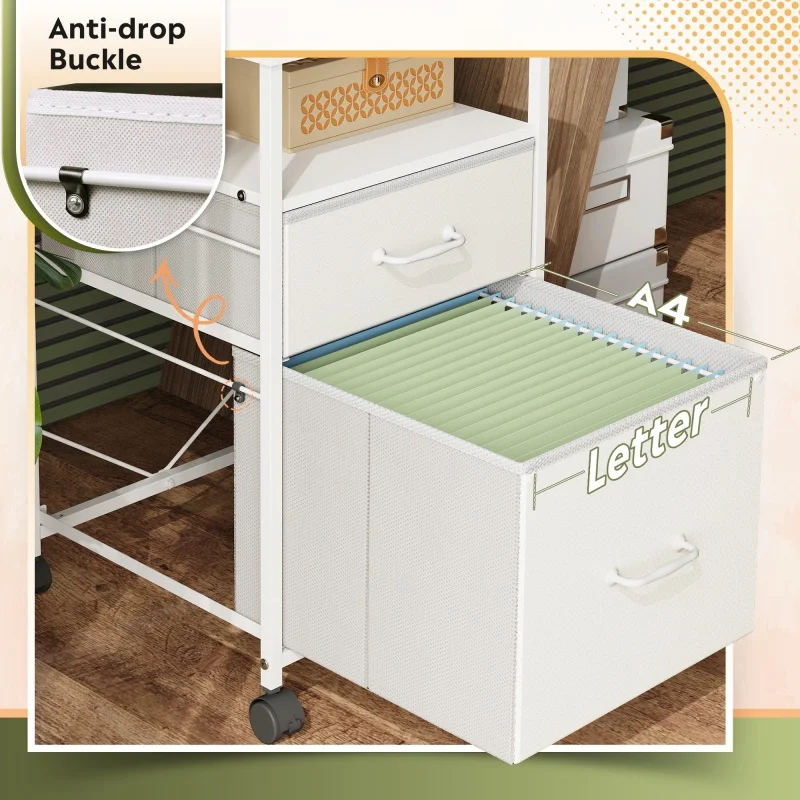 GALAXHERO Schedario in tessuto a 2 cassetti Schedario verticale mobile con ruote Supporto per stampante con rotelle Organizzatore Home Office