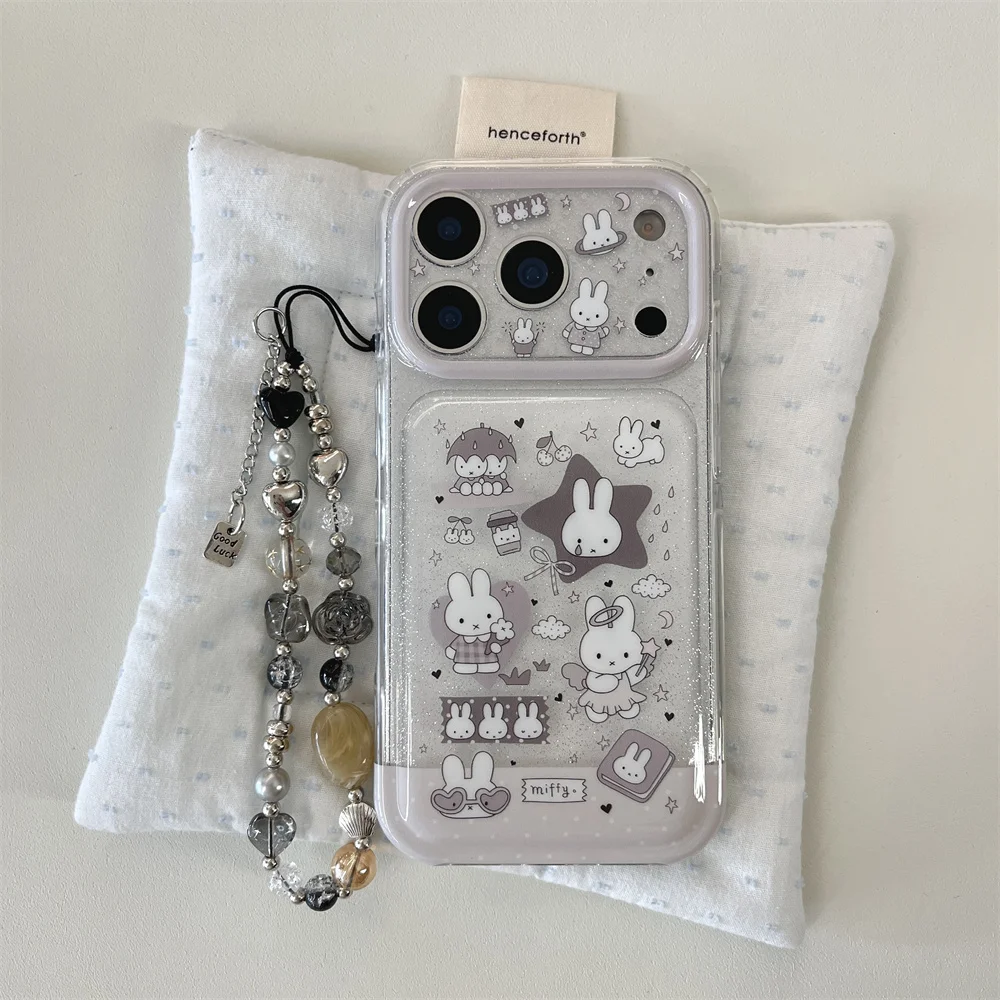 Modne, urocze etui na telefon z brokatem i króliczkiem Miffy do iPhone 17 16 15 17 Pro 16 Pro 15 Pro Max z łańcuszkiem, kawaii, odporne na wstrząsy. — zdjęcie produktu 5