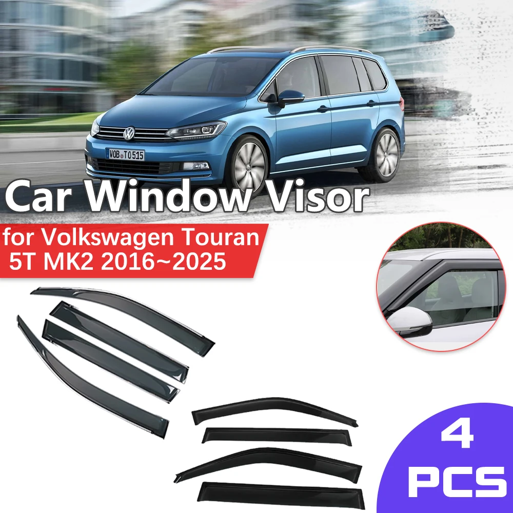 Window Visor for Volkswagen VW Touran 5T MK2 2016~2025 Rain Eyebrow Shelter Vent Awning Smoke Deflector Guard Cover Accessories