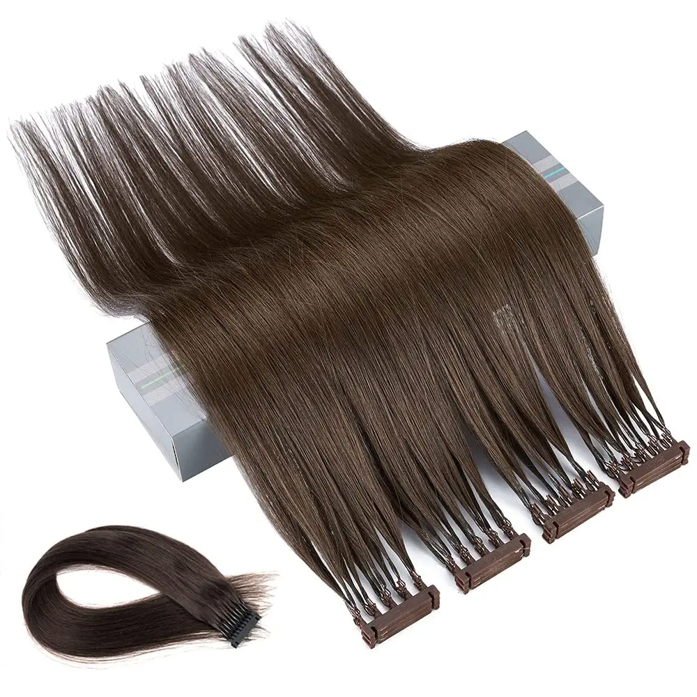 As extensões retas do cabelo humano, micro grânulos invisíveis, instalam rapidamente, 100% natural, parte, 6D-2, 1g pela vertente