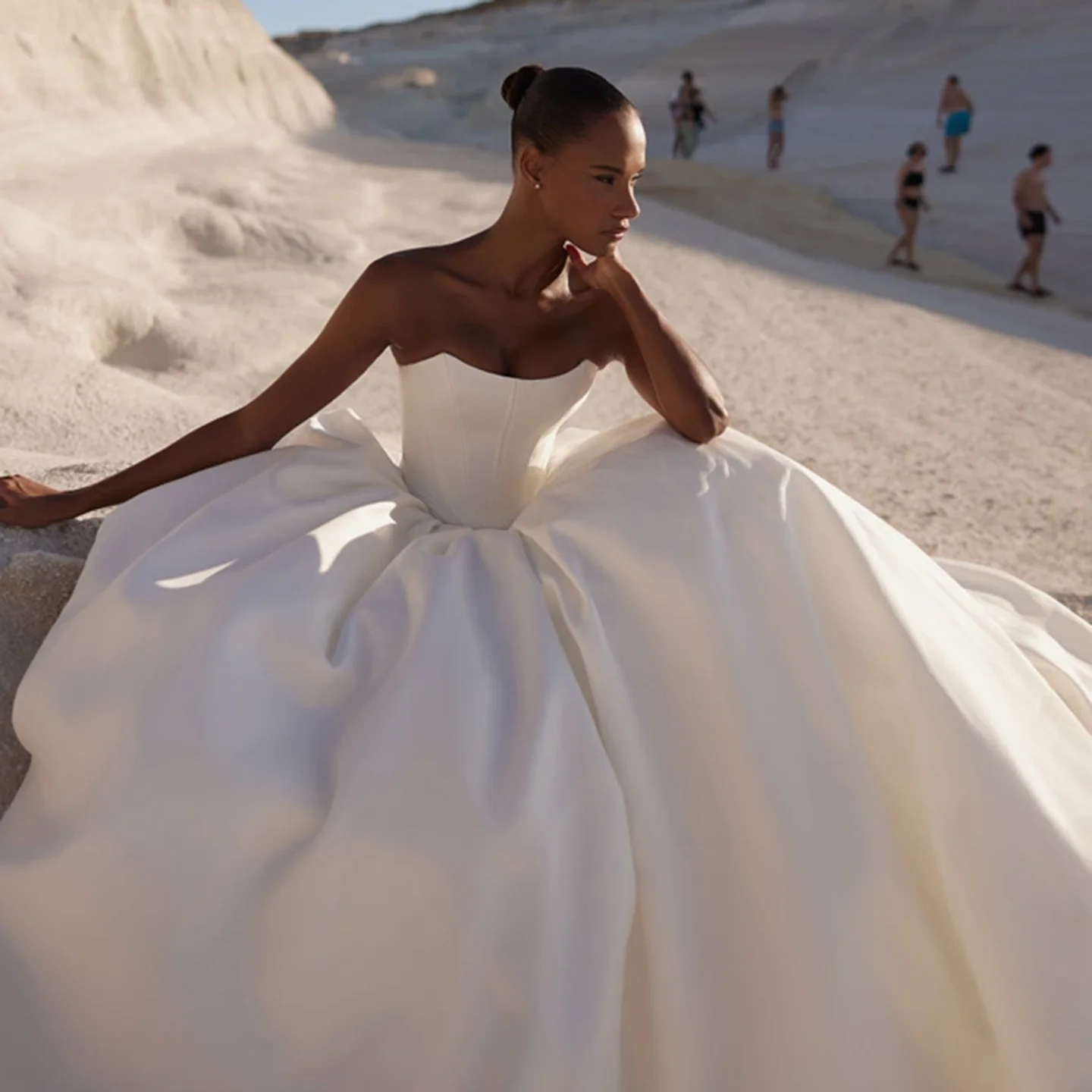 Sharon Said Romantic Strapless A-Line Off White Satin Wedding Dress 2025 With Detachable Cape Corset Bride Gown SW227 Customized