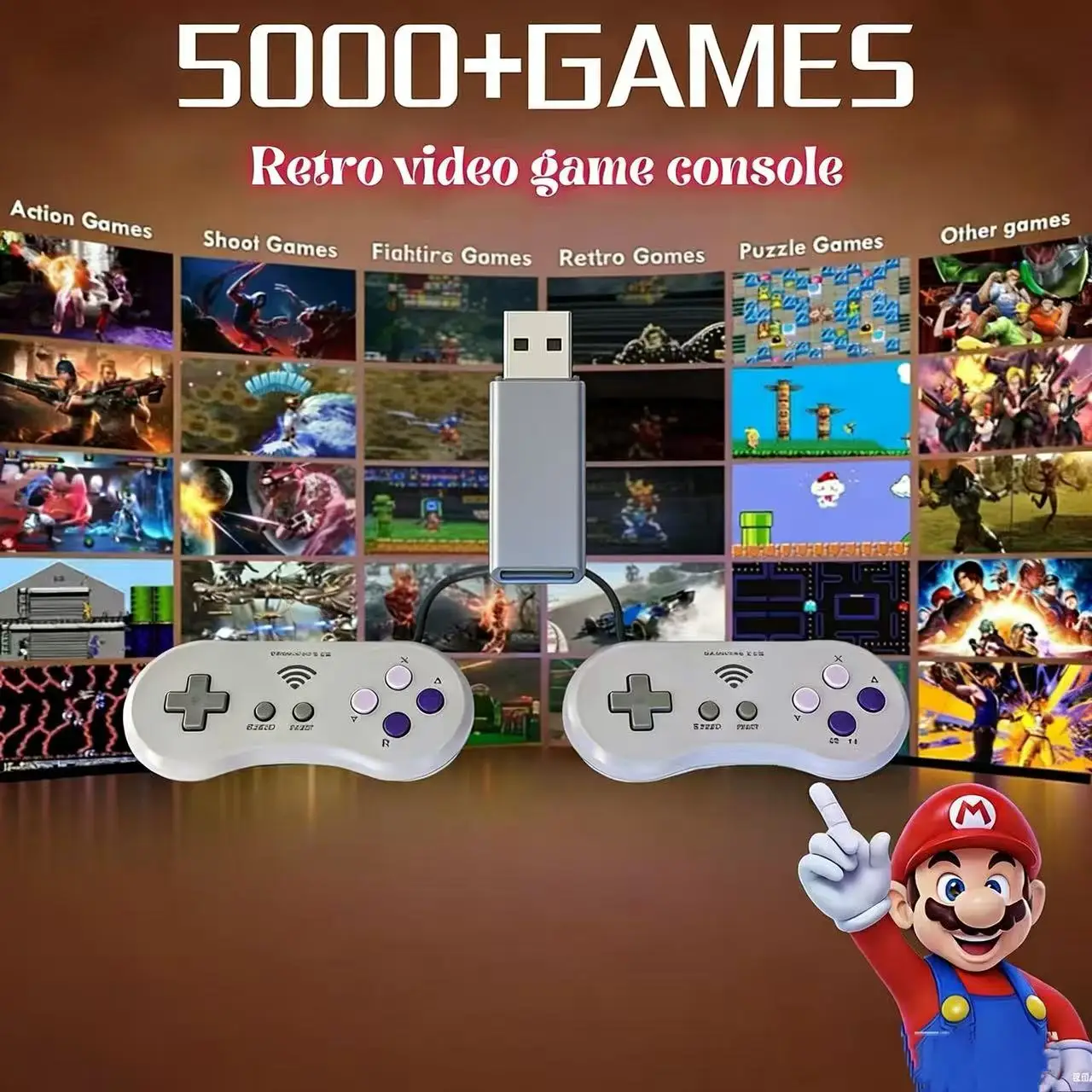

Retro Game Console with 2 Controllers, Plug & Play TV Video Games, Built-in 5000+ Classic Games, AV Output, Holiday Gift