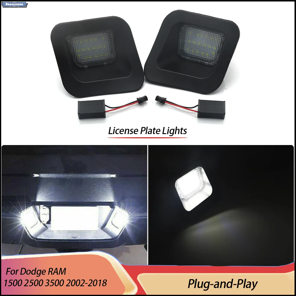 2Pcs 6000K White LED License Plate Lights For Dodge RAM 1500 2500 3500 2002-2018