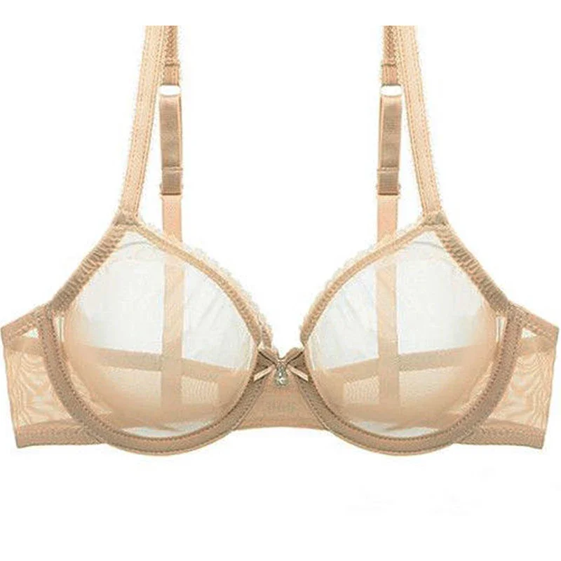 Nowy damski biustonosz z dziurką przezroczysty seksowny siateczkowy biustonosz przezroczysty ultra cienki Biustonosze B C D E F 75 80 85 90 95 100 US EU UK Dropshipping — zdjęcie 2
