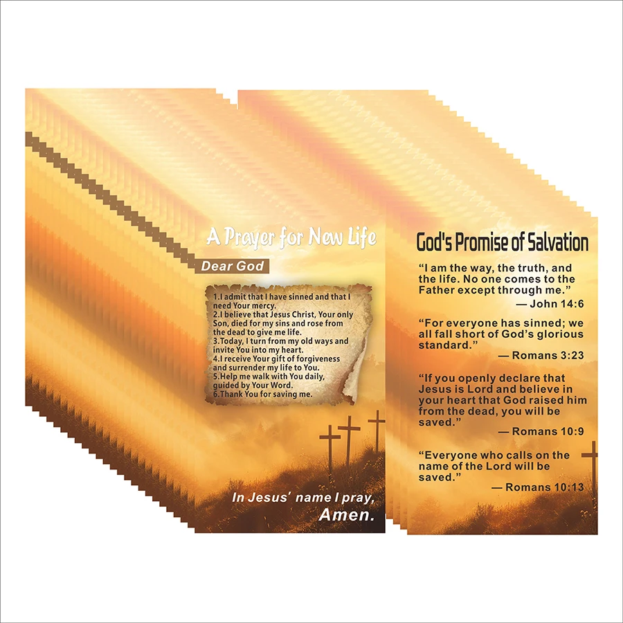 Tarjetas de oración de salvación de 200 piezas: mini tarjetas cristianas de doble cara con diseño de cruz de puesta de sol