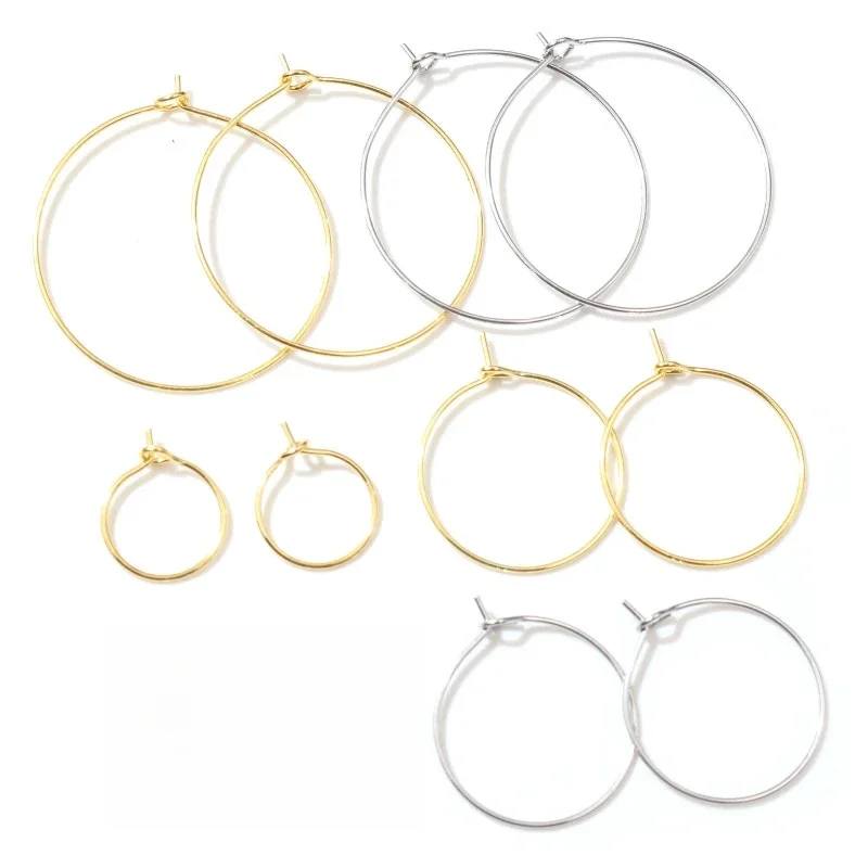 50 sztuk 12 15 20 25 30 35 40 45mm ze stali nierdzewnej pozłacane kolczyki hoop kolczyki duże koło ucha drut obręcze przewody do biżuterii ustalenia — zdjęcie 2