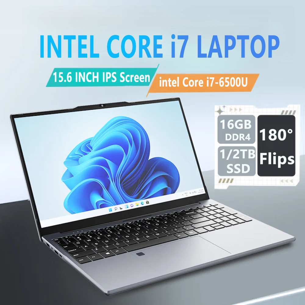 15.6 ''Laptop 16GB DDR4 1TB 2TB SSD i7-6500U komputer odcisk palca odblokowuje Windows 11 laptopów biurowych do nauki PC
