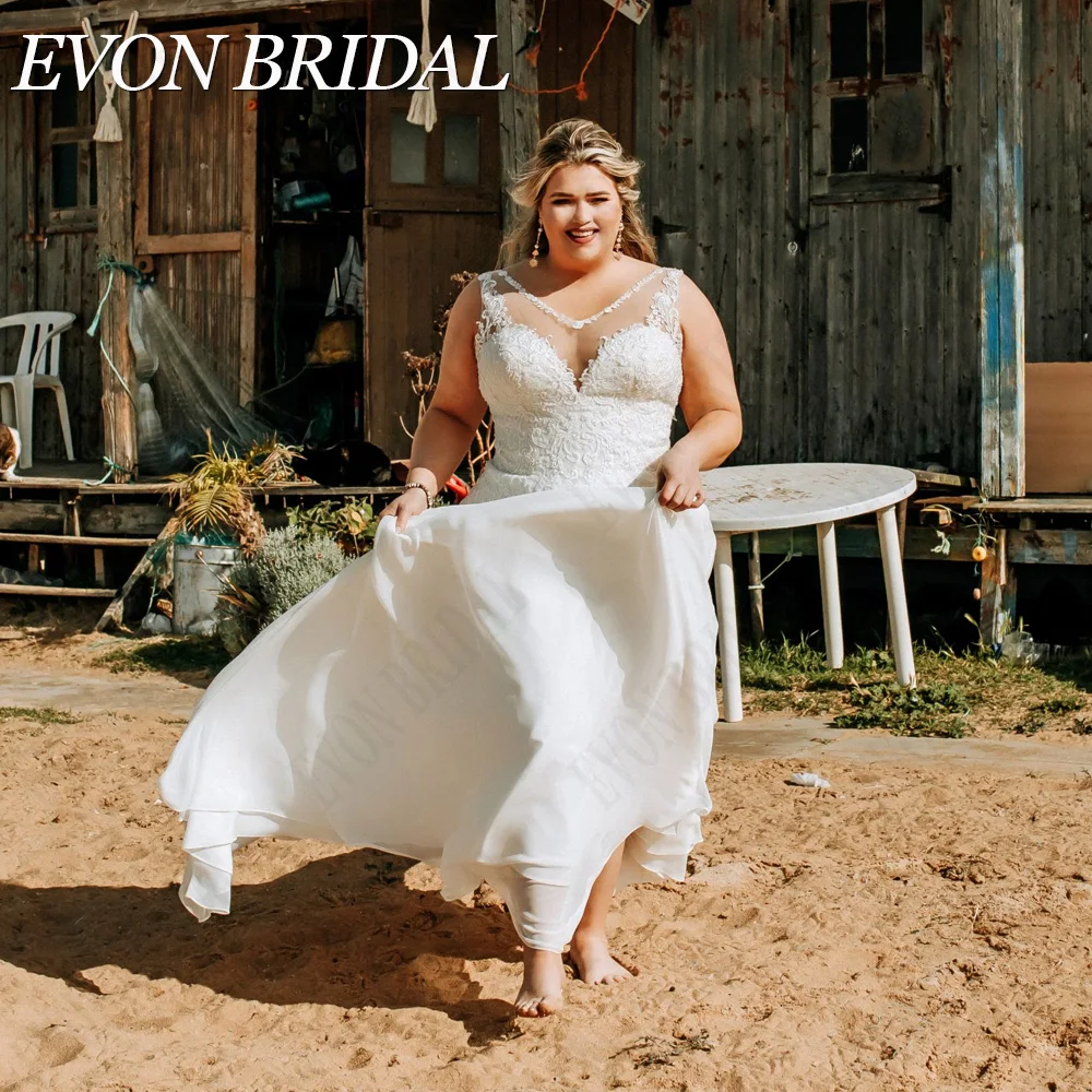 

EVON BRIDAL Civil Wedding Gowns For Woman Plus Size Chiffon A-Line Bride Gowns Civil Applique V-Neck vestidos novias boda