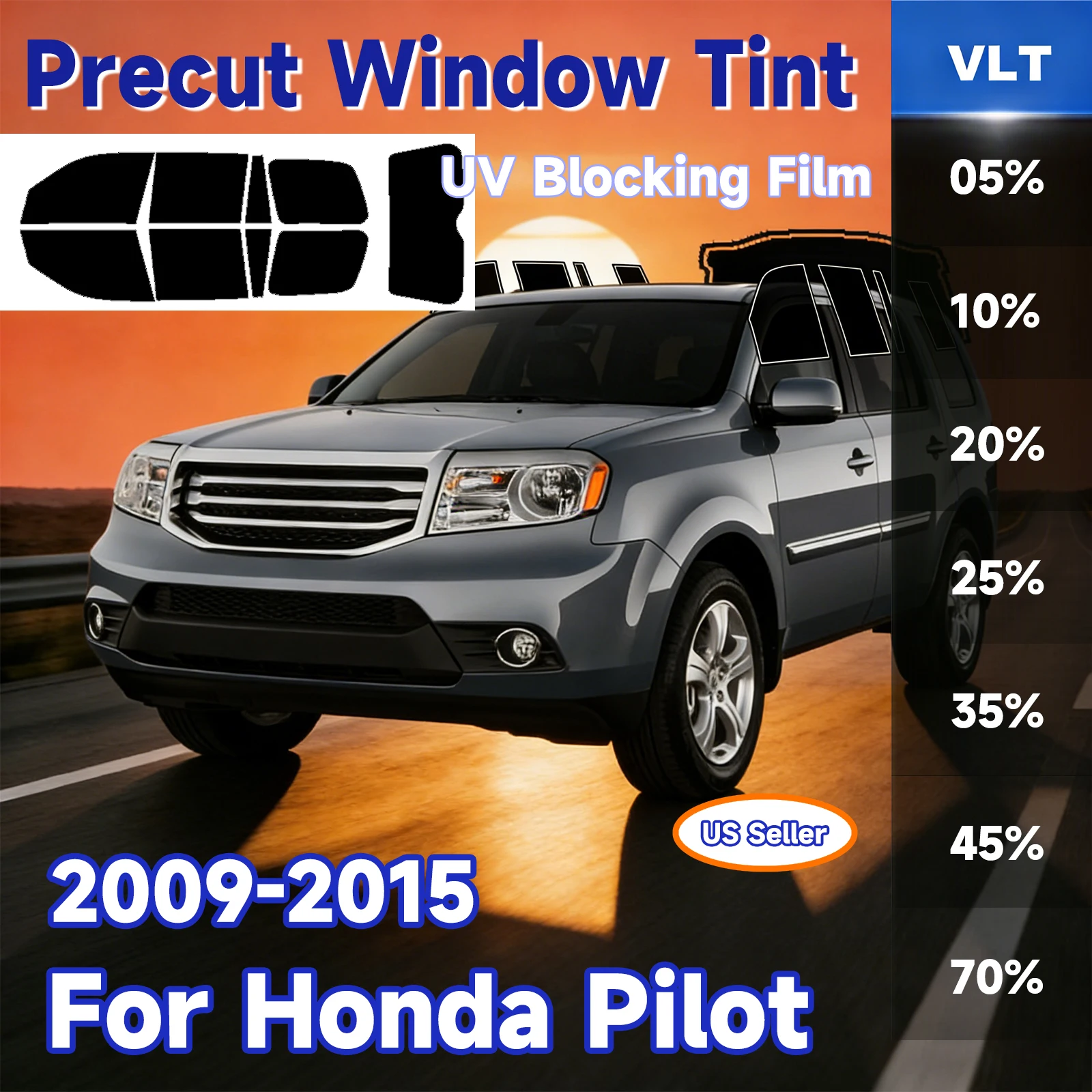 

Car Window Tint PreCut For Honda Pilot 2009-2015 Auto Accessories Sun Heat 2Ply Anti-Shatter, UV Blocking, Privacy Protection