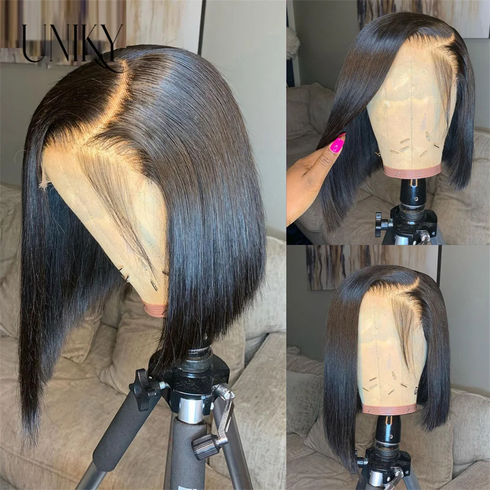 Side Part Bob Wigs Bone Straight Human Hair Wigs For Black Women Peruvian Pre-Plucked T Part Lace Wig 10 12Inch Short Bob Wig