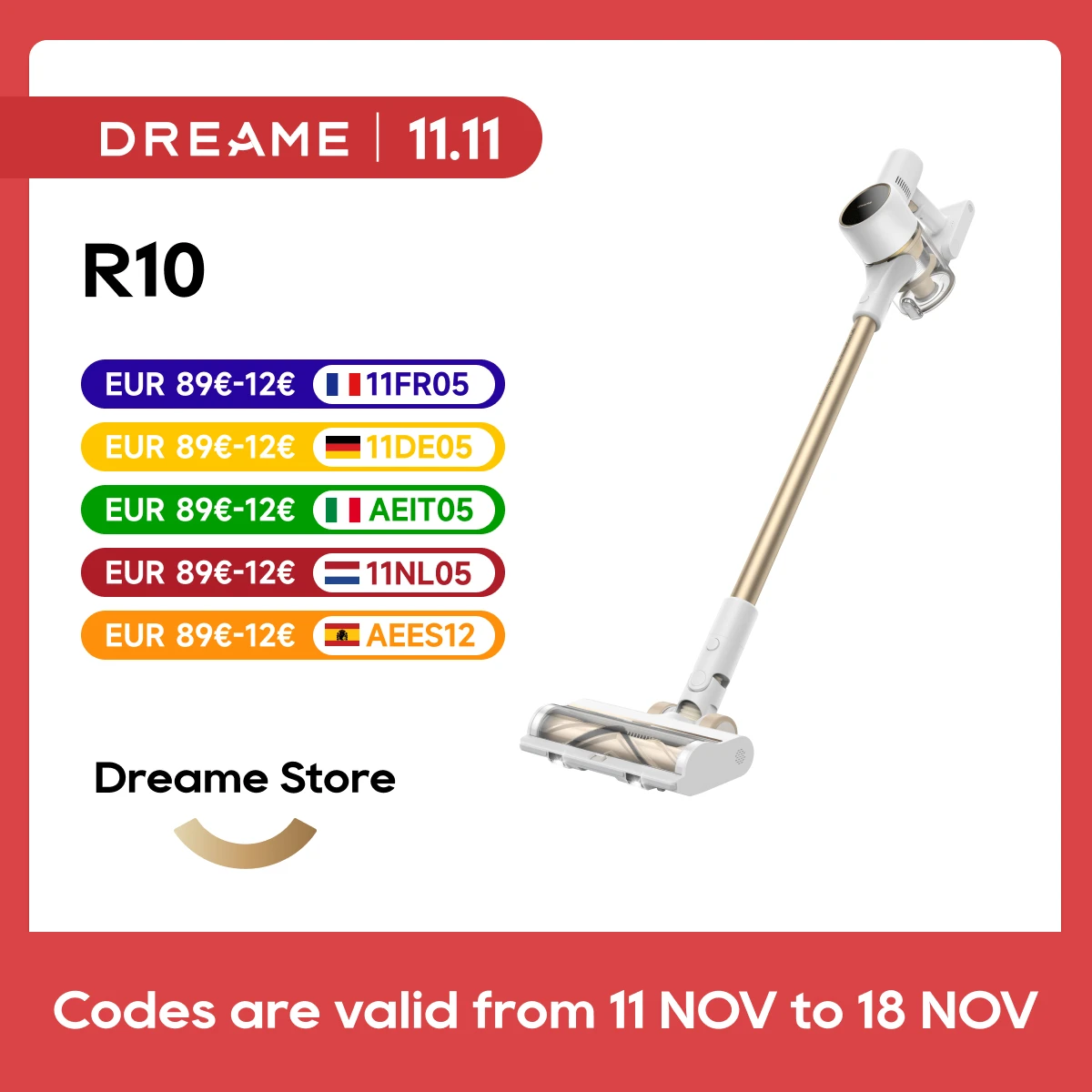 Dreame R10 Cordless Broom Vacuum Cleaner, 120AW Powerful Suction, 60 Min Runtime, Advanced Filtration, Multi-Surface Brush with