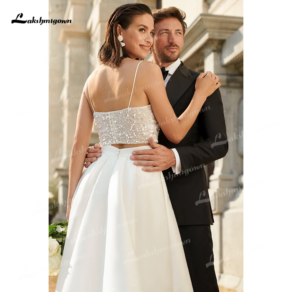 Lakshmigown spalline sottili con paillettes spacchi laterali superiori con tasca una linea abito da sposa per le donne 2025 Boho abito da sposa vestidos