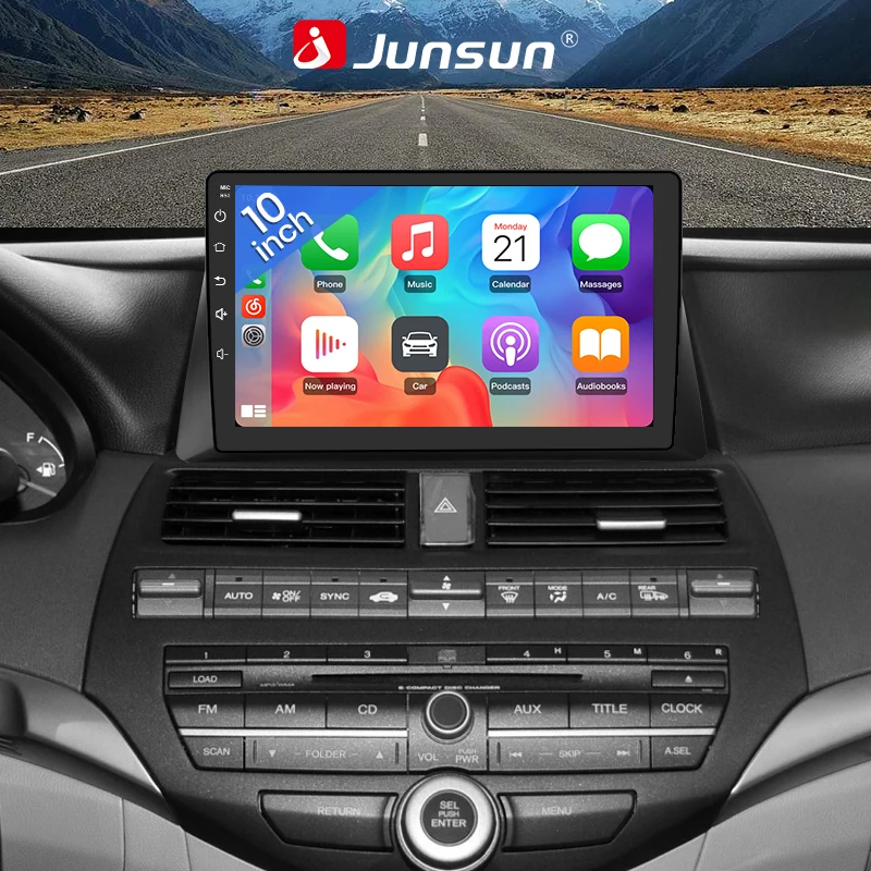Junsun Android Head Unit Car Radio with Wireless CarPlay for Honda Accord 8 th 2008 2009 2010-2013 Built In Wireless Carplay Android Auto GPS Navigation Bluetooth 5.0 4G LTE 5G WiFi AI Voice Control