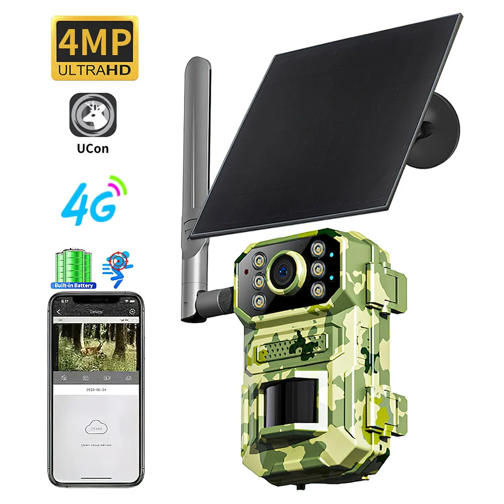 4MP 4G Solar shooting Trail Camera last Vision 20M PIR Motion Detection Outdoor Wildlife trackering Camera Photo Trap