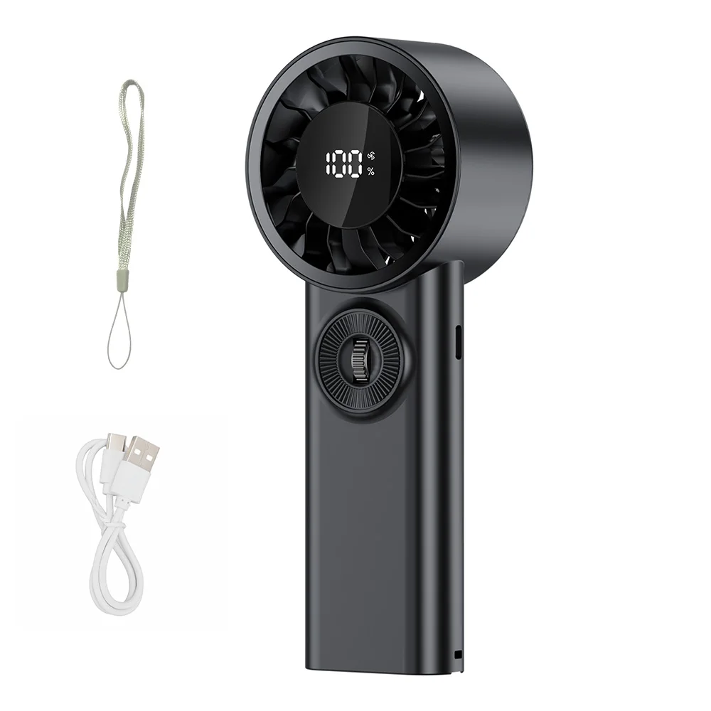 Tragbarer Handventilator, wiederaufladbarer USB-Mini-Turbinenventilator mit Digitalanzeige, 100 Geschwindigkeitsstufen, leiser bürstenloser Motor für Reisen, Büro, Outdoor