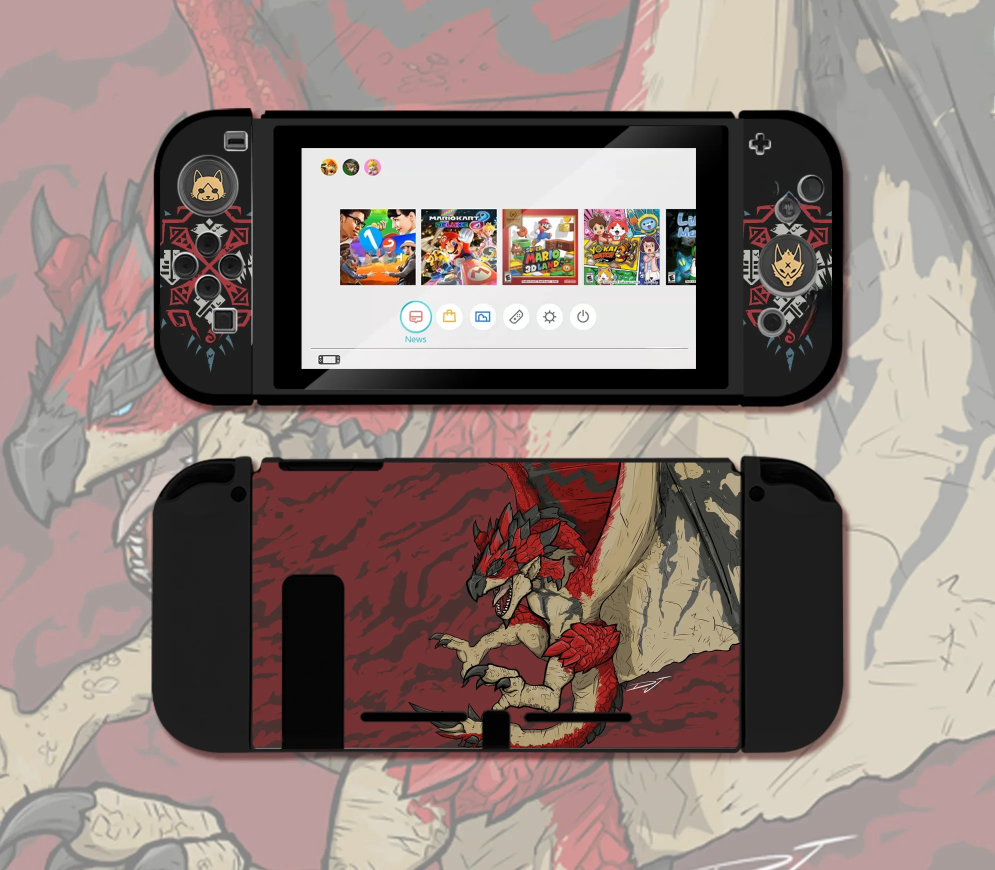 Noir Monster Hunter Rise Magnamalo Nintendo Switch housse coque de protection Dockable pour Nintendo Switch contrôleur Joy-Con