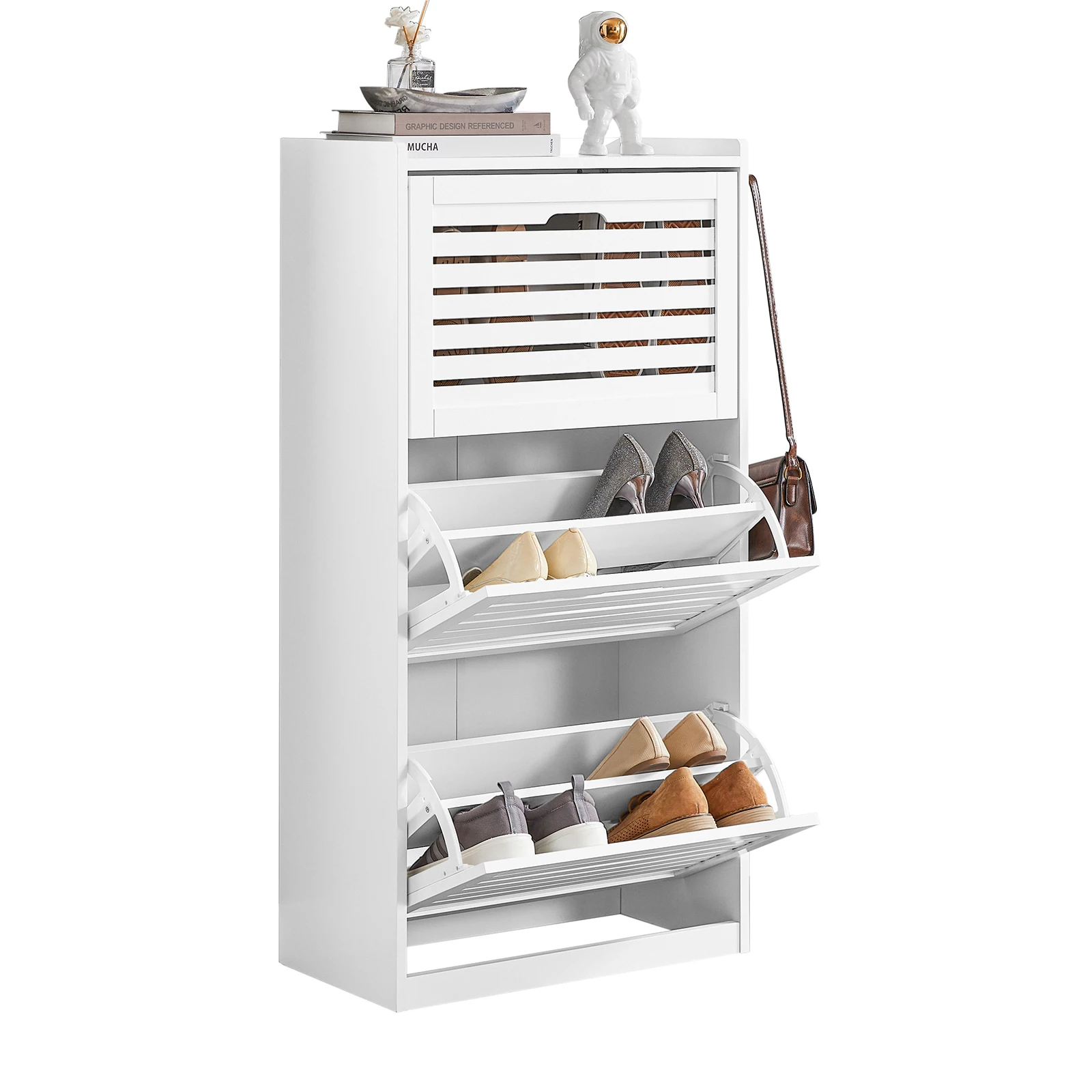 SoBuy FSR108 Mueble para zapatos con 3 zapatillas con 2 tacones Reposacabezas con 6 superficies de estante Cómoda para zapatos Estantería para zapatos