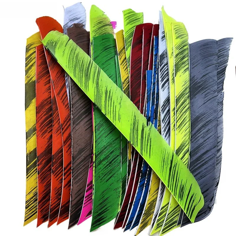 Plumes de tir à l'arc, 18 pièces/lot, Fletches pleine longueur, véritable plume de dinde, flèche, motif d'encre