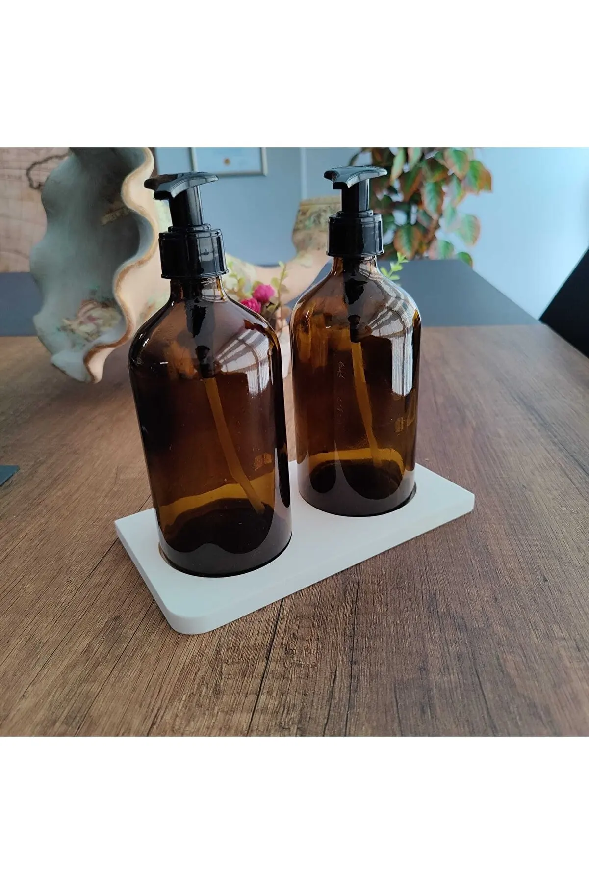 Corian Unbreakable Marble 2 Pack Soap Dish Stand & Oil Pot Stand 2 Pcs 500 ml Amber Brown Glass Bottle Without Label Fast shippi