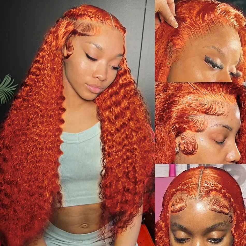 250 Density 350 Ginger Orange 30 40 inch Lace Front Wig Human Hair Wigs 13x4 HD Lace Frontal Curly Wig For Black Woman