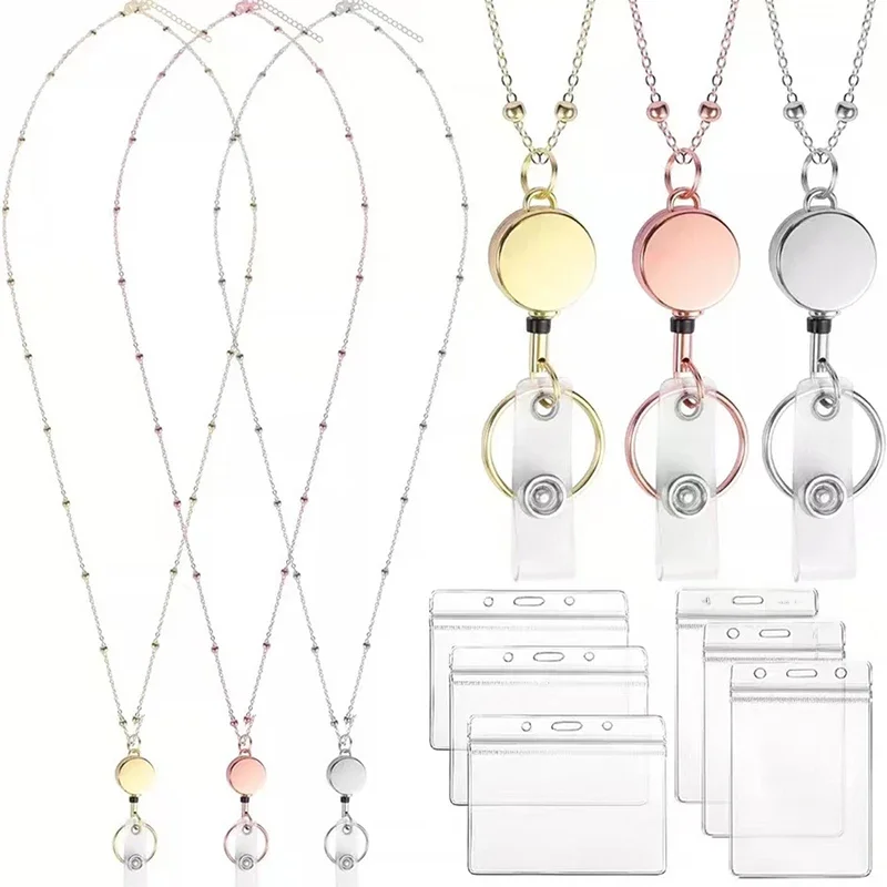 Porte-badge rétractable avec lanière, porte-cartes d'identité, chaîne en acier inoxydable, colliers, porte-clés, Clip pour femmes et hommes, vente en gros d'employé