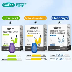 Cofoe Cholesterol Uric Acid Blood Glucose Test Strips With Lancets Needles Only For Cofoe 3 in 1 GUT02 Detect Device