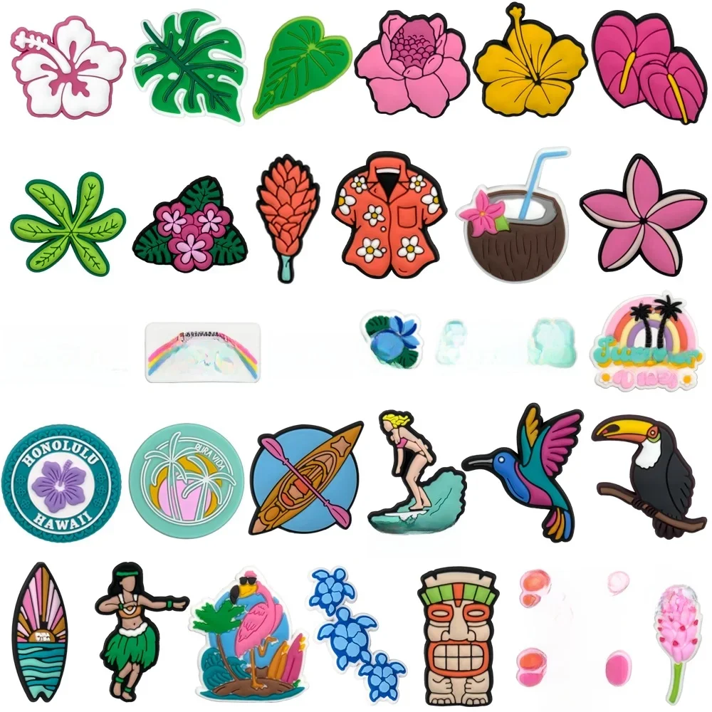 Breloques de chaussures de vacances d'été en PVC, flamants roses, décorations de fleurs, épingles pour femmes, hommes, enfants, accessoires de sandale, cadeau, 1 pièce, 30 pièces