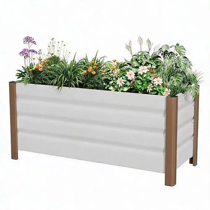 Moderner Aluminium-Hochbeet-Pflanzkasten |   Tiefes Gartenbeet mit Drainagelöchern, Schnittschutzkanten und sicheren Ecken, Pflanzbehälter für Terrasse und Balkon