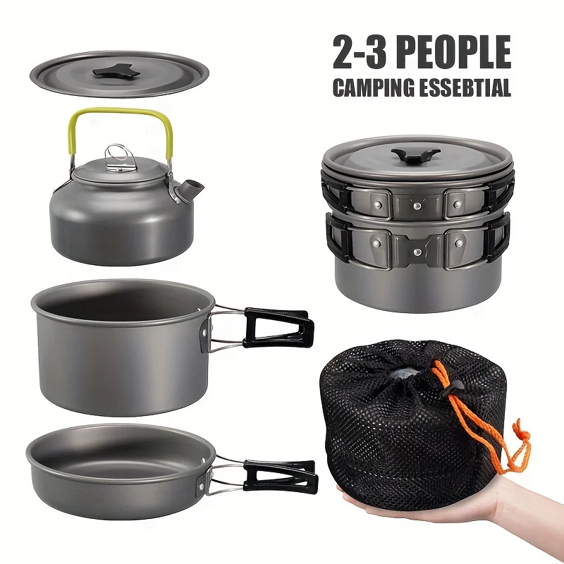 

3pcs Lightweight Camping Cookware Set Aluminum Outdoor Cooking Kit With Pot Pan Kettle for Hiking Backpacking And Picnics