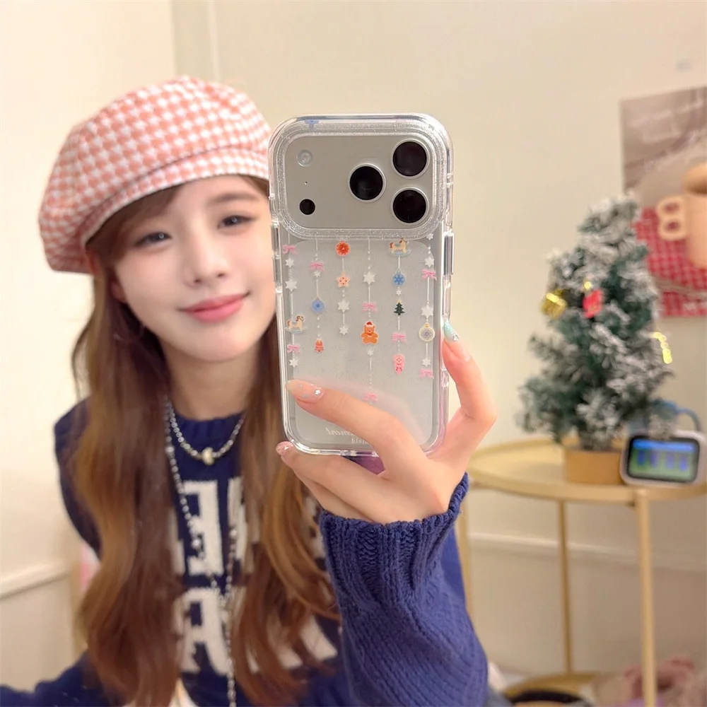 

New Christmas atmosphere wish hanging bell phone case suitable for iPhone 17 Pro, 13, 14, 15, 16 Pro Max all inclusive anti fall