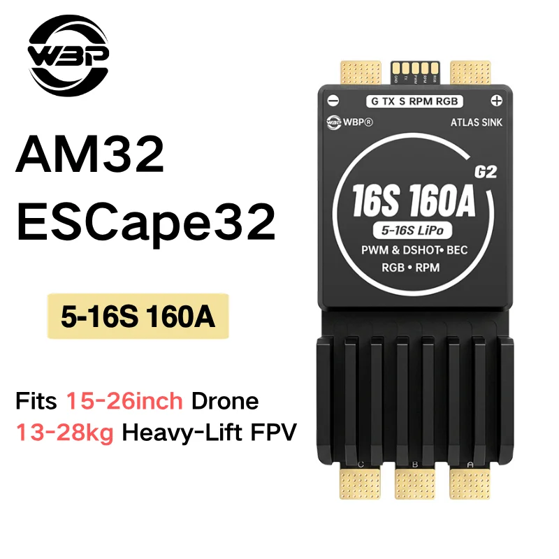 WBP 16S160A G2 AM32 ESCape32 160A High Current Brushless Speed Controller No BEC PWM DSHOT for FPV Multi-rotor Drone RC Boat