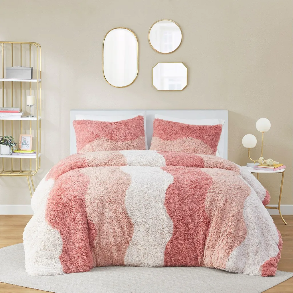 

Full/Queen Ombre Shaggy Faux Fur Comforter Set (Multicolor + Polyester + Queen)"