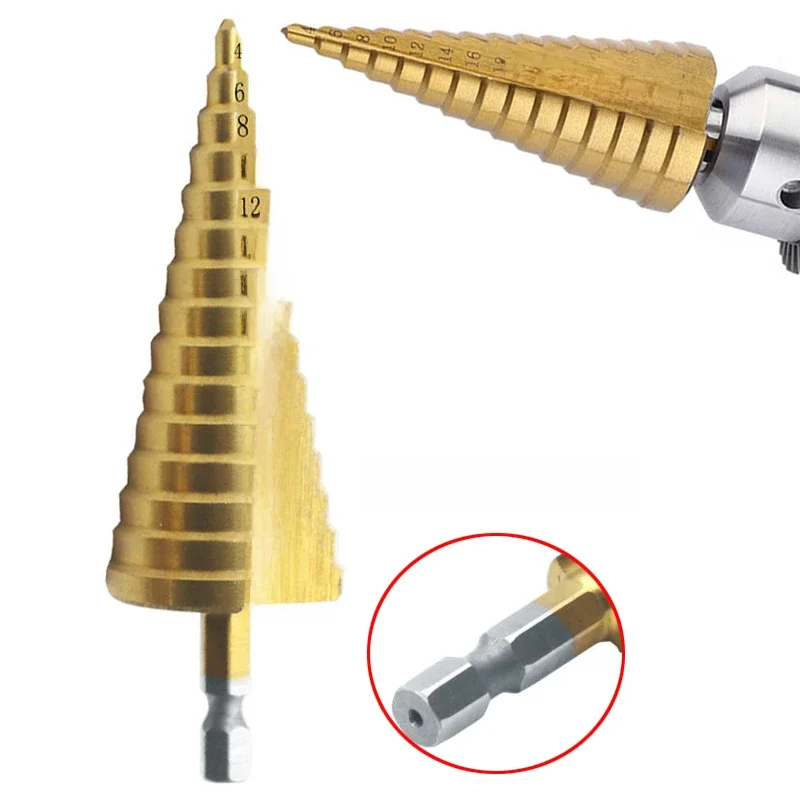 Forets à noyau hexagonal en métal revêtu de titane HSS de 4 à 32mm, jeu de forets étagé en acier rapide, trou conique, coupe-bois, cône métrique
