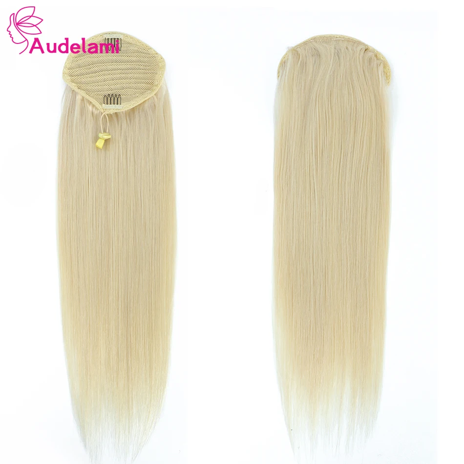 Audelami 28 "160g extensiones de cabello de cola de caballo con cordón recto cabello Remy cola de caballo cabello humano extensiones de cola de caballo brasileñas