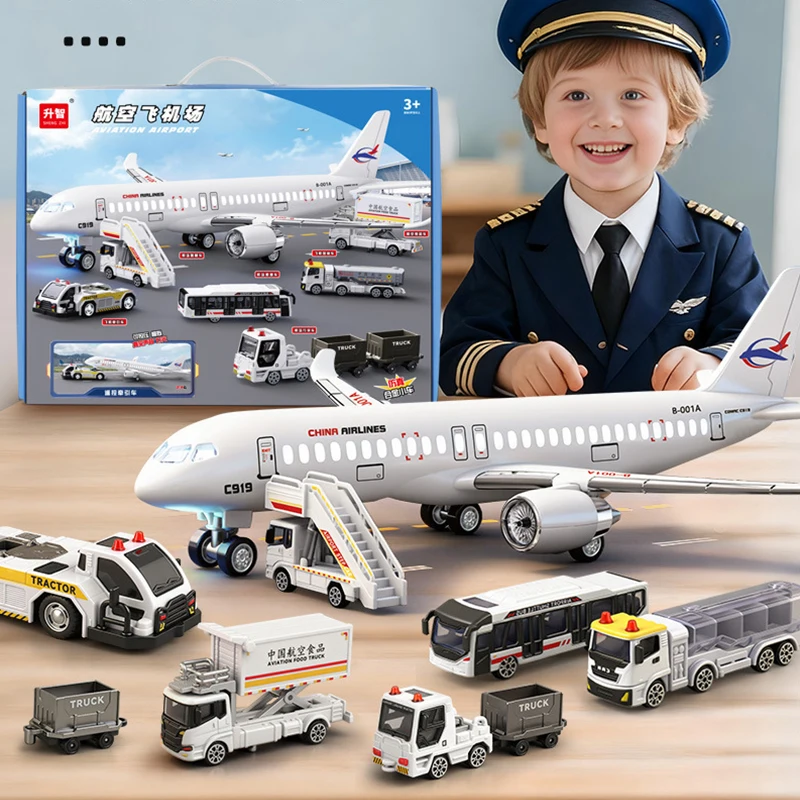 Alloy Plastic Model Aircraft RC Remote Control Toy Set with Sound And Light Scenario for Children's Airport Play
