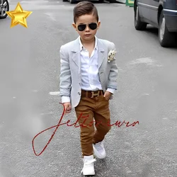 Summer Linen Boys Suit Gray Jacket Pants 2 Piece Casual Kids Blazer 2-16 Years Old Custom Color Wedding Tuxedo