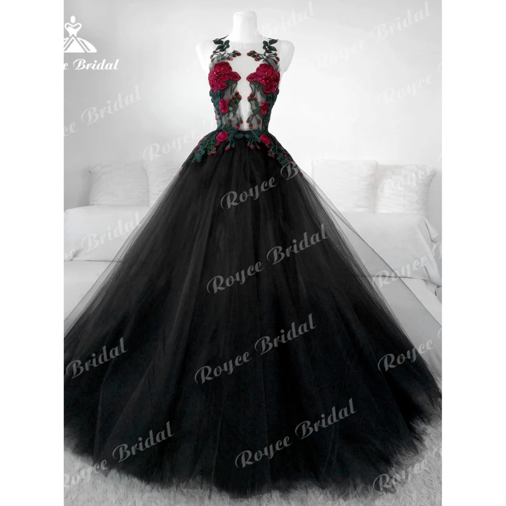 Gothic Black Sexy Red Green Appliques Open Back A Line Wedding Dress Custom For Women Bridal Gowns Sweep Vestidos De Novia Party