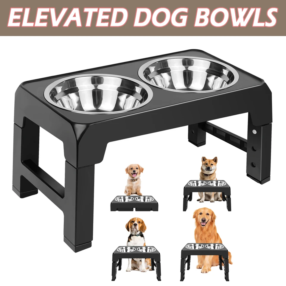 Adjustable Elevated Dog Bowl Stand with Stainless Steel Bowls