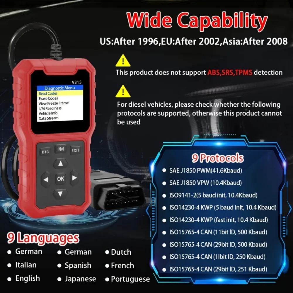 الماسح الضوئي العالمي المحسن لـ Obd II لقارئ رمز خطأ محرك السيارات يمكنه تشخيص أدوات المسح الضوئي ورموز الأخطاء الواضحة