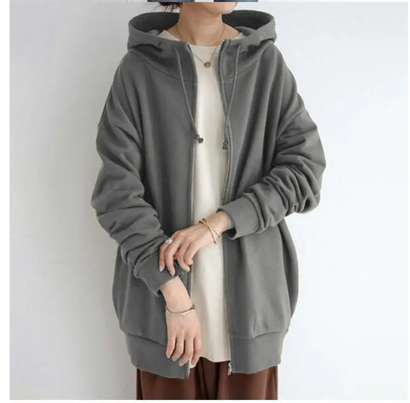 Autumn Winter Thick Ladies Trench Coat Hoody Coat Casual Female Women Solid Warm Hooded Zipper Jackets Coats Outwear Plus Size