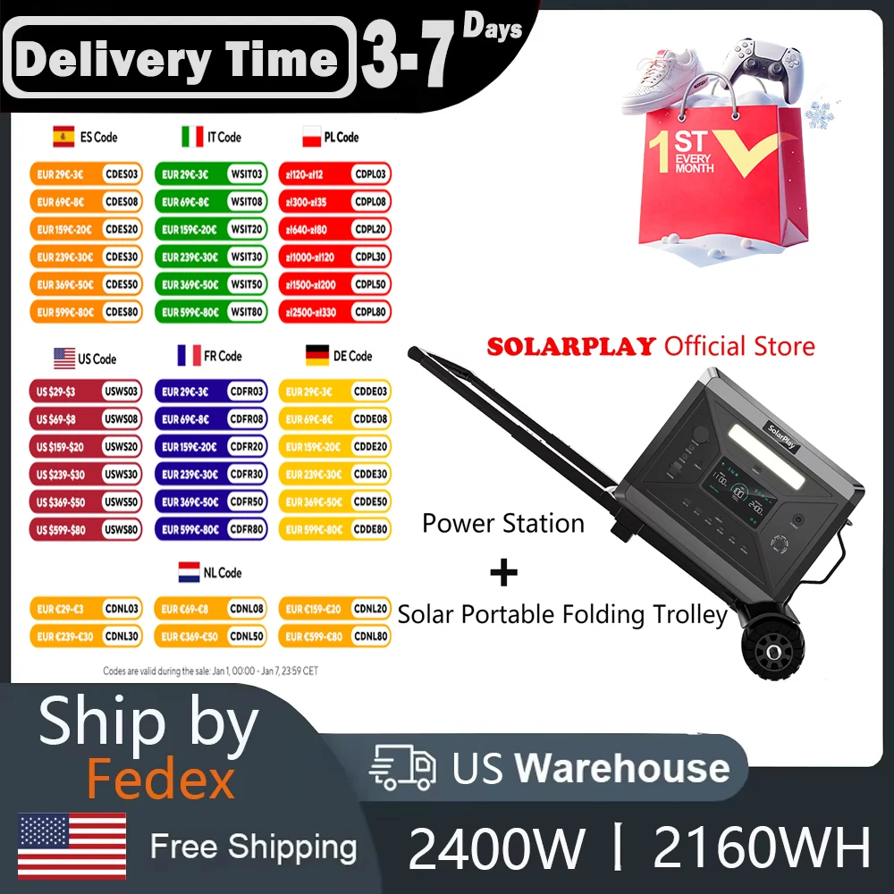 SOLARPLAY Mobile Power 220v 2400w Portable Power Station 2160WH Camping Supplies Auxiliary Battery Lifepo4 For Camping Outdoor