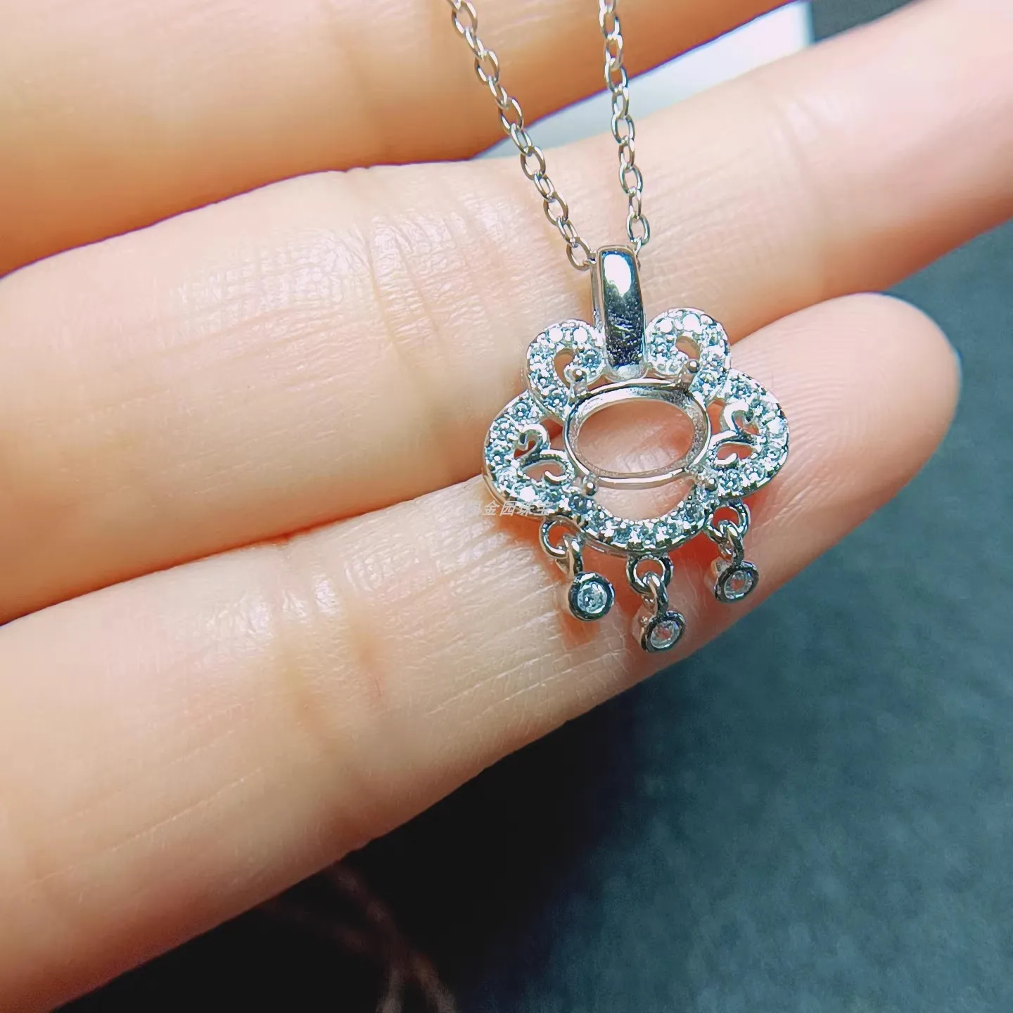 S925 Silver Pendant Empty Bracelet Metal Frame Elliptical 3 * 4/5 * 7mm Silver Tray Plated with White Gold Rose Gold