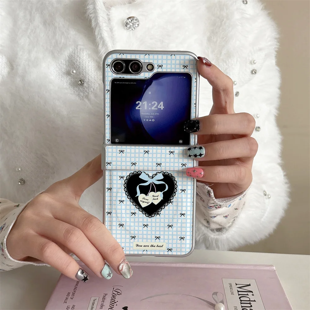 INS Love Bow New Folding PU Skin Cover Suitable for Samsung Galaxy Z Flip 7 6 5 4 Flip 5 Flip 6 Flip 4 Fro Magnetic Phone Case